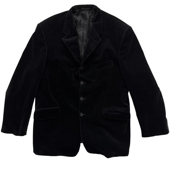 VINTAGE Ciro Citterio Black Velvet Blazer Jacket Large / 42 Reg - Picture 1 of 12